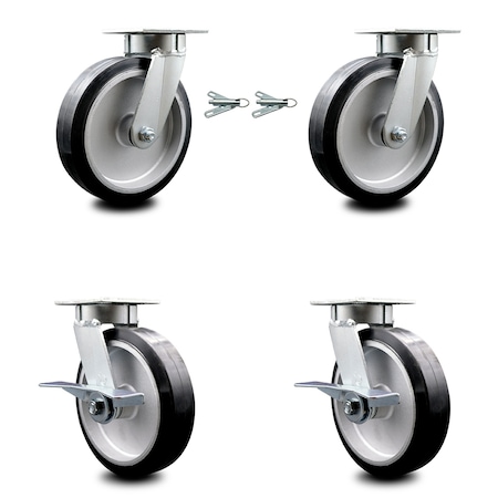 Service Caster 8 Inch Kingpinless Rubber on Aluminum Wheel Caster Swivel Locks 2 Brakes, 2PK SCC-KP30S820-RAR-BSL-2-SLB-2